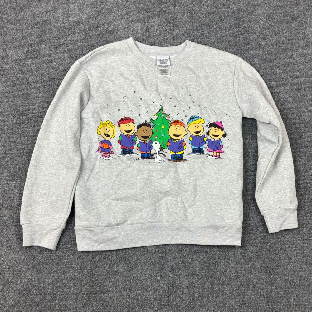 Peanuts Charlie Brown Christmas Gang Caroling Sweatshirt Heather Kids Size 10